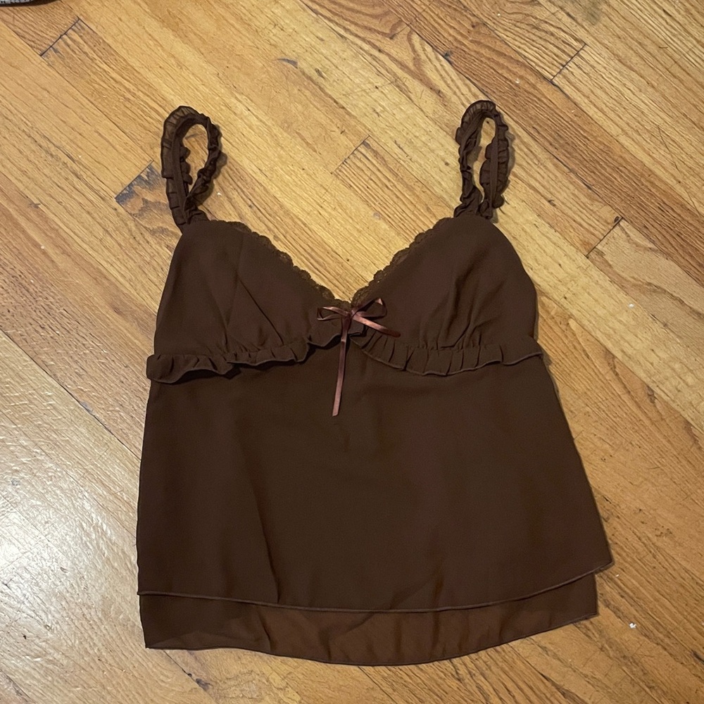 Brown Ruffled Camisole Top